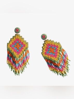 Myra Bag Spendor Dance Yellow Pink Blue Fringe Beaded Earrings